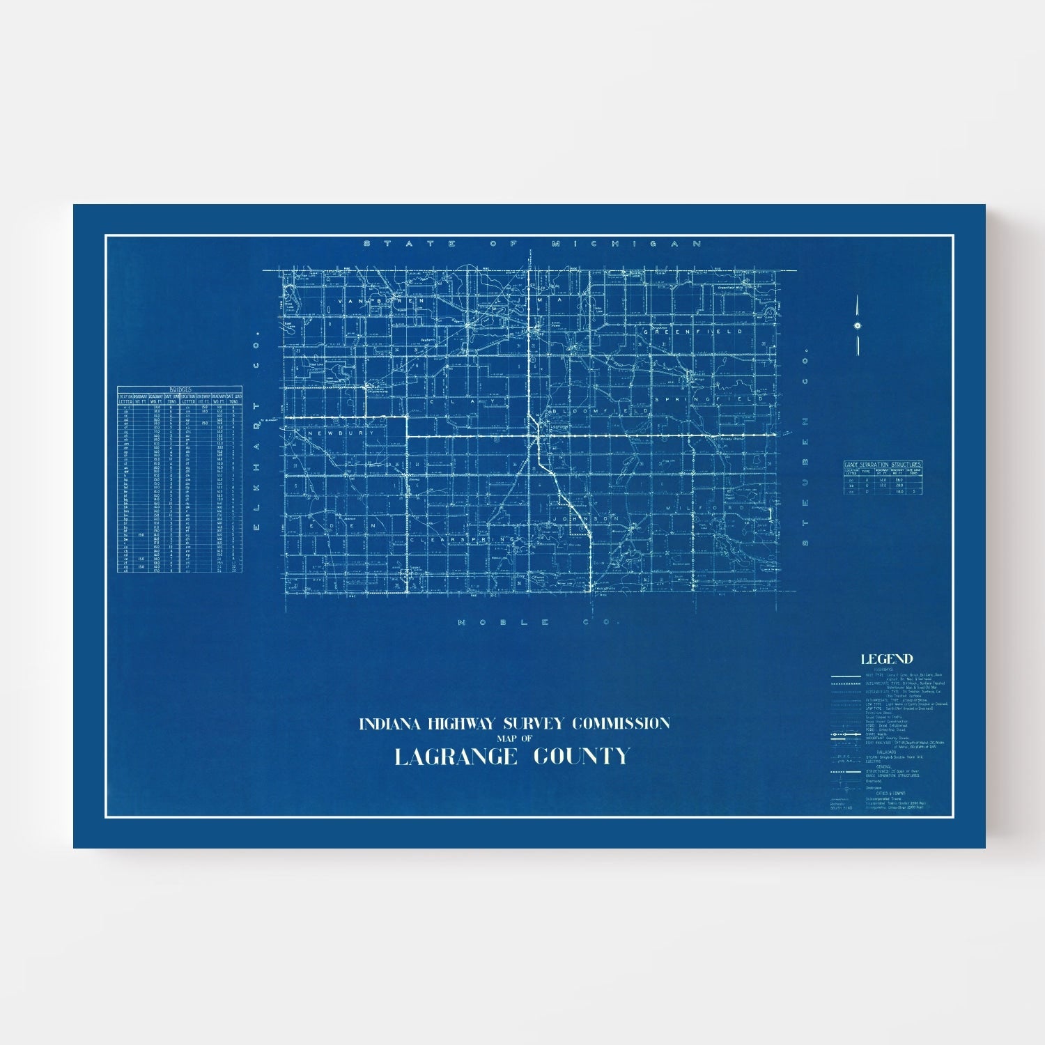 Vintage Map of LaGrange County, Indiana 1936