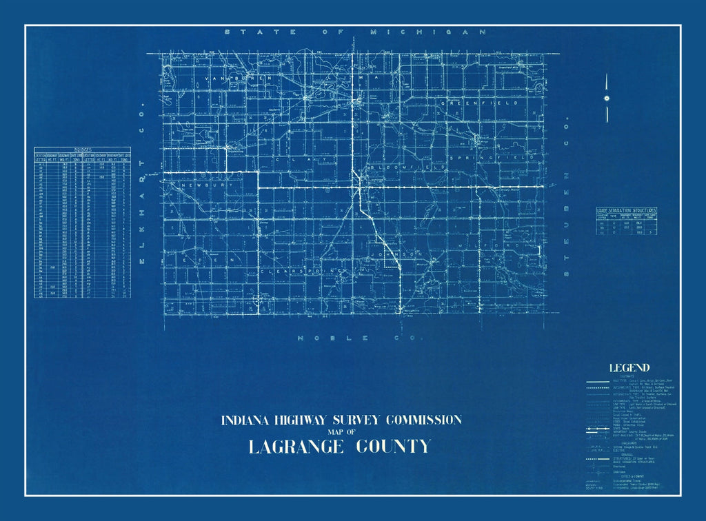 Vintage Map of LaGrange County, Indiana 1936