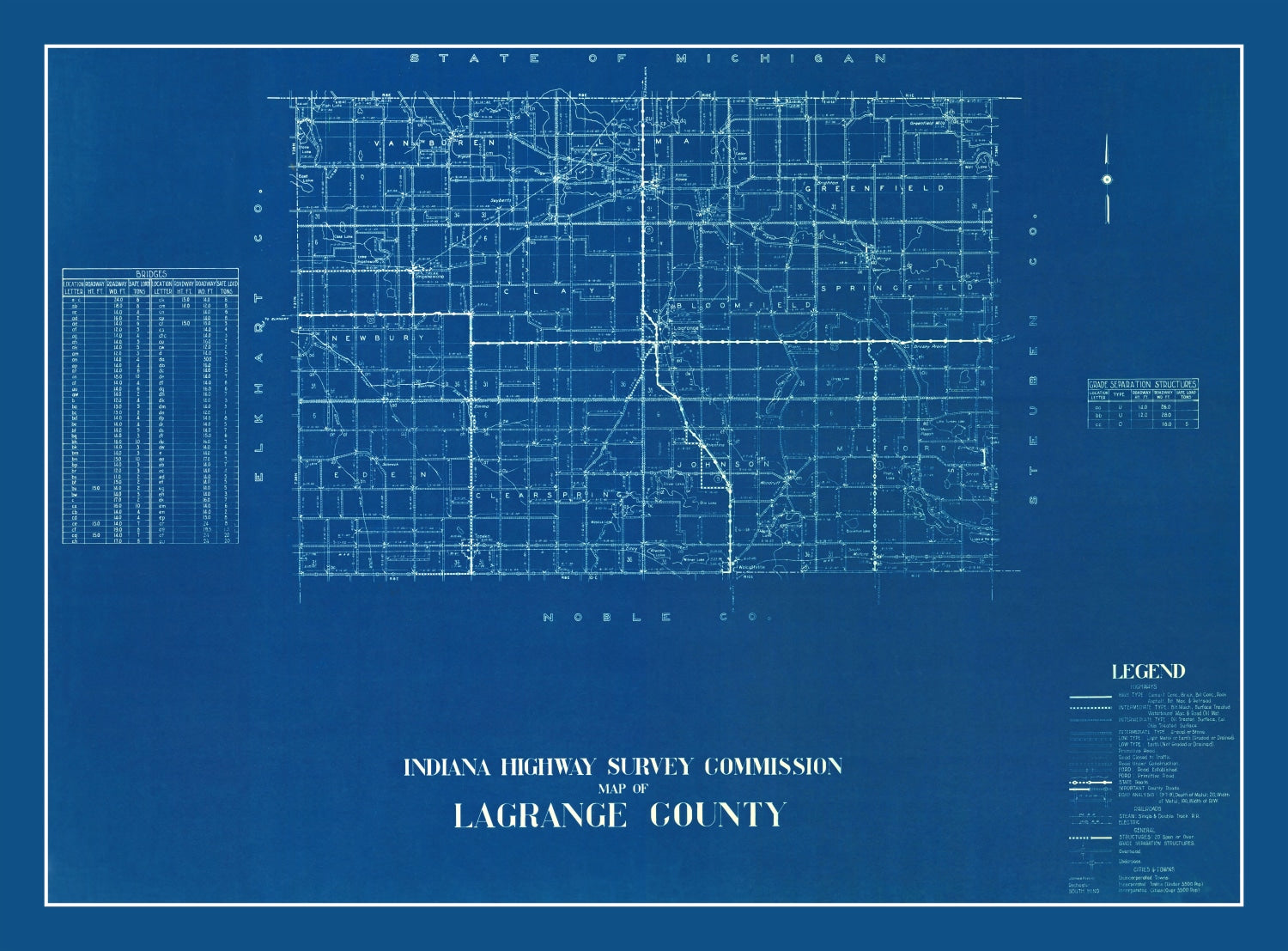 Vintage Map of LaGrange County, Indiana 1936