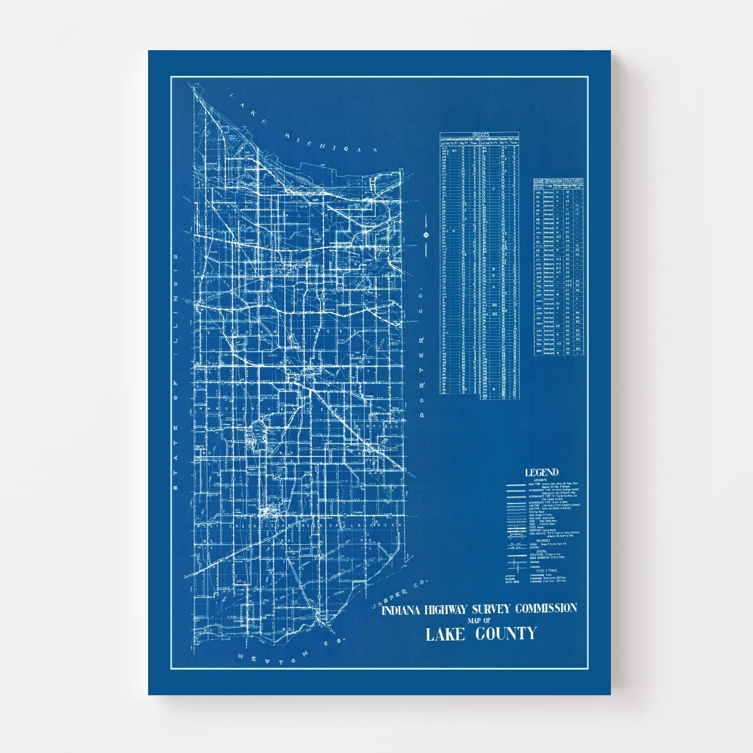 Vintage Map of Lake County, Indiana 1936