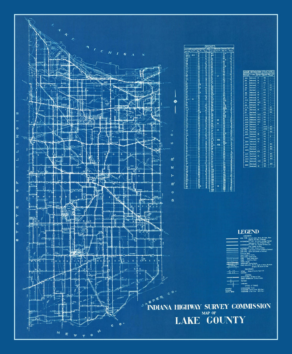 Vintage Map of Lake County, Indiana 1936