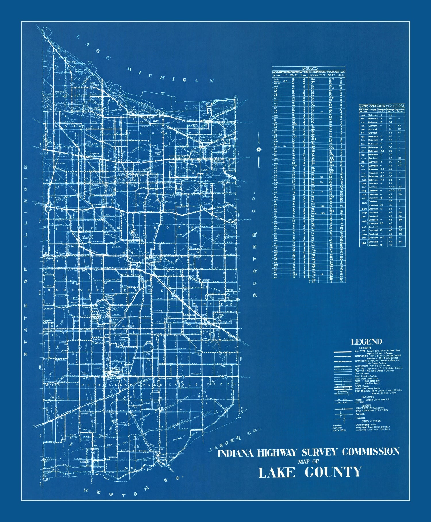 Vintage Map of Lake County, Indiana 1936