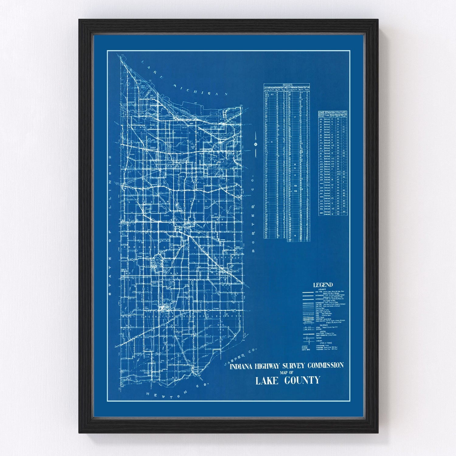 Vintage Map of Lake County, Indiana 1936
