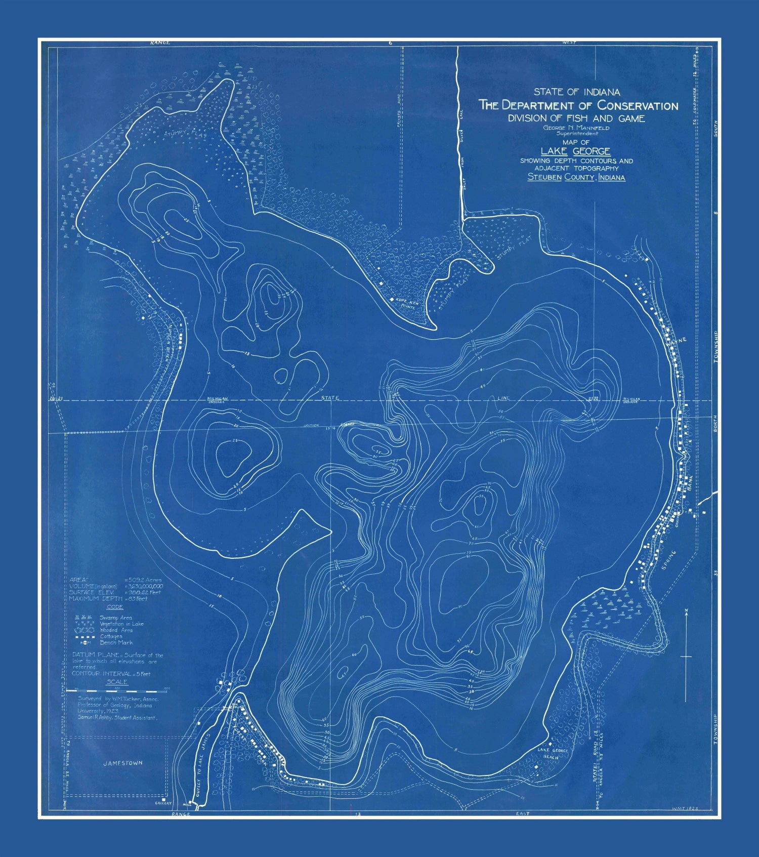 Vintage Lake George, IN Map 1923