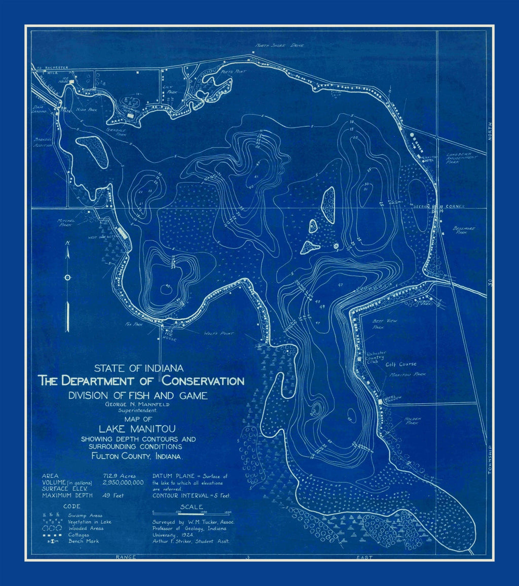Vintage Lake Manitou, IN Map 1924