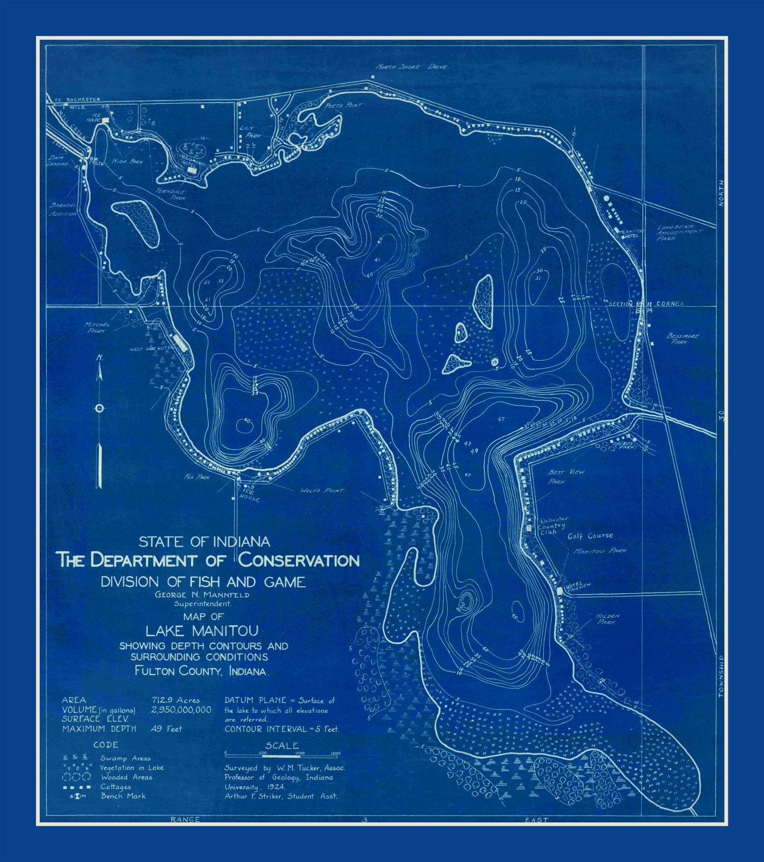 Vintage Lake Manitou, IN Map 1924