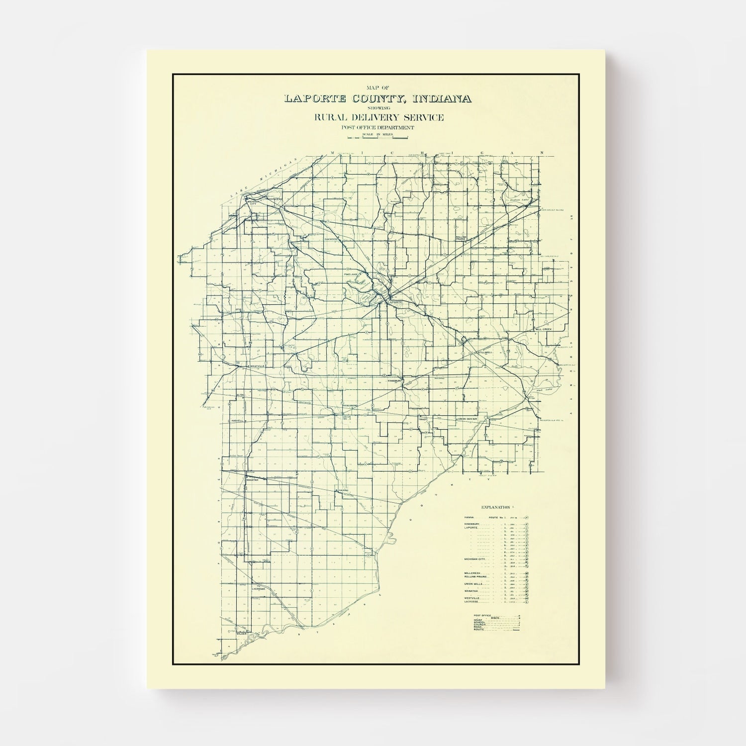 Vintage Map of LaPorte County, Indiana 1910