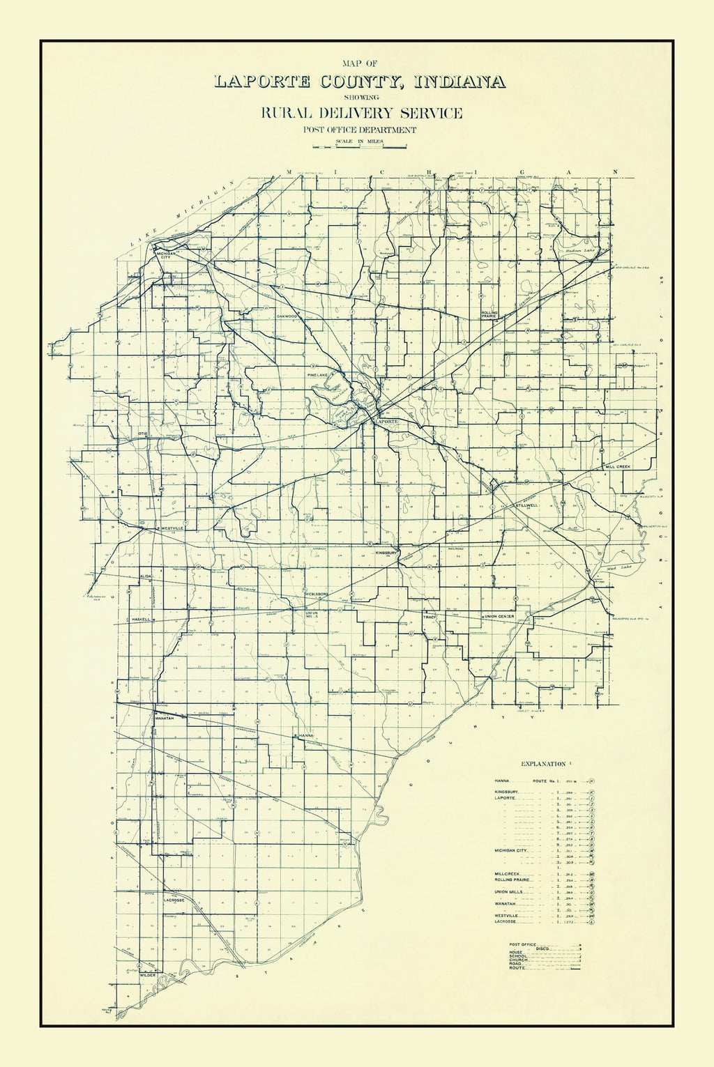 Vintage Map of LaPorte County, Indiana 1910