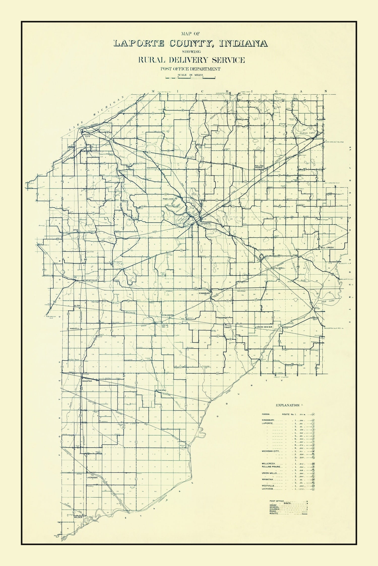 Vintage Map of LaPorte County, Indiana 1910