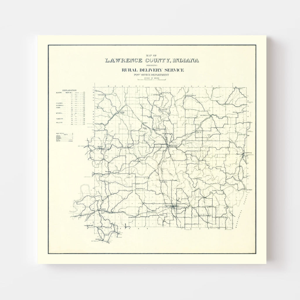 Vintage Map of Lawrence County, Indiana 1909