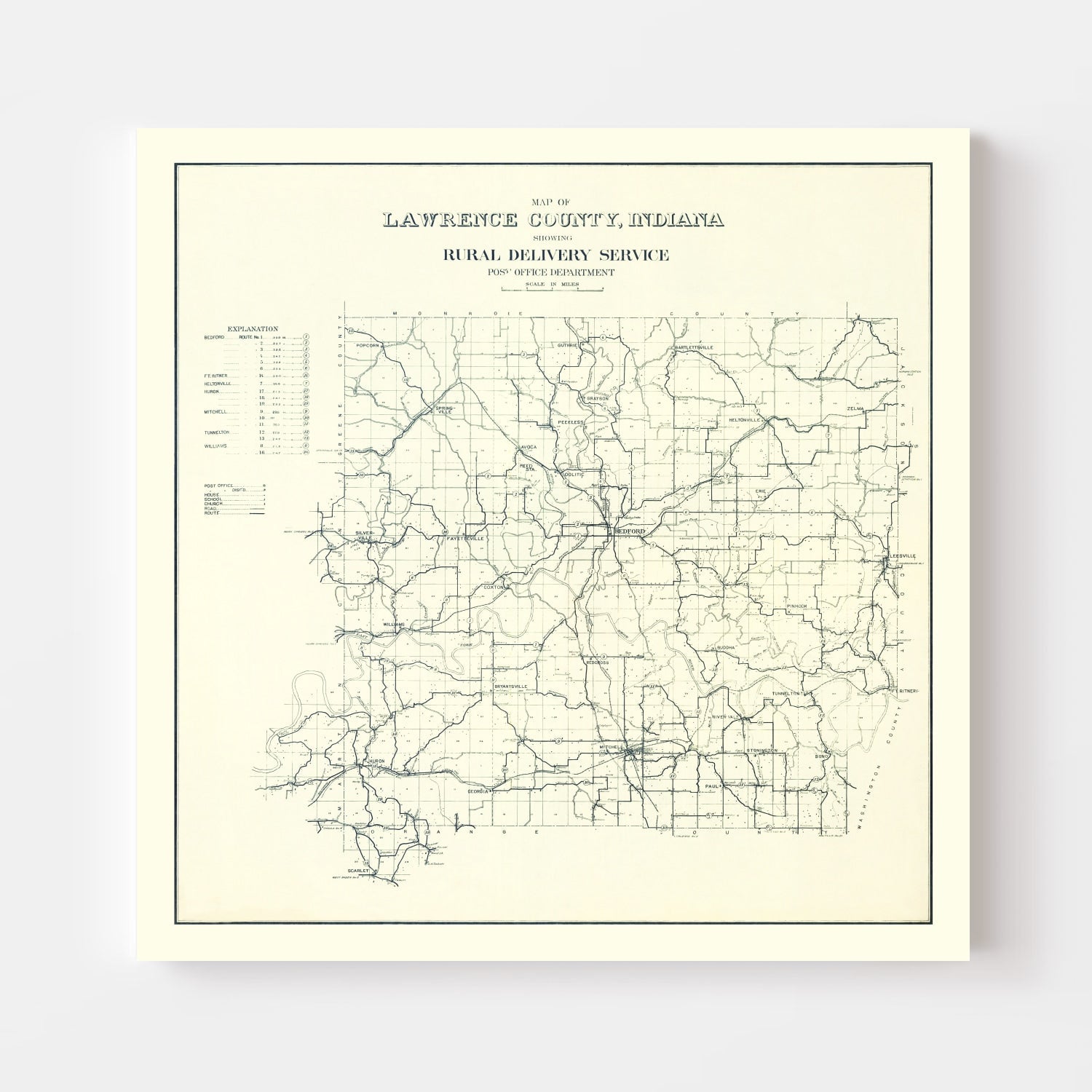 Vintage Map of Lawrence County, Indiana 1909