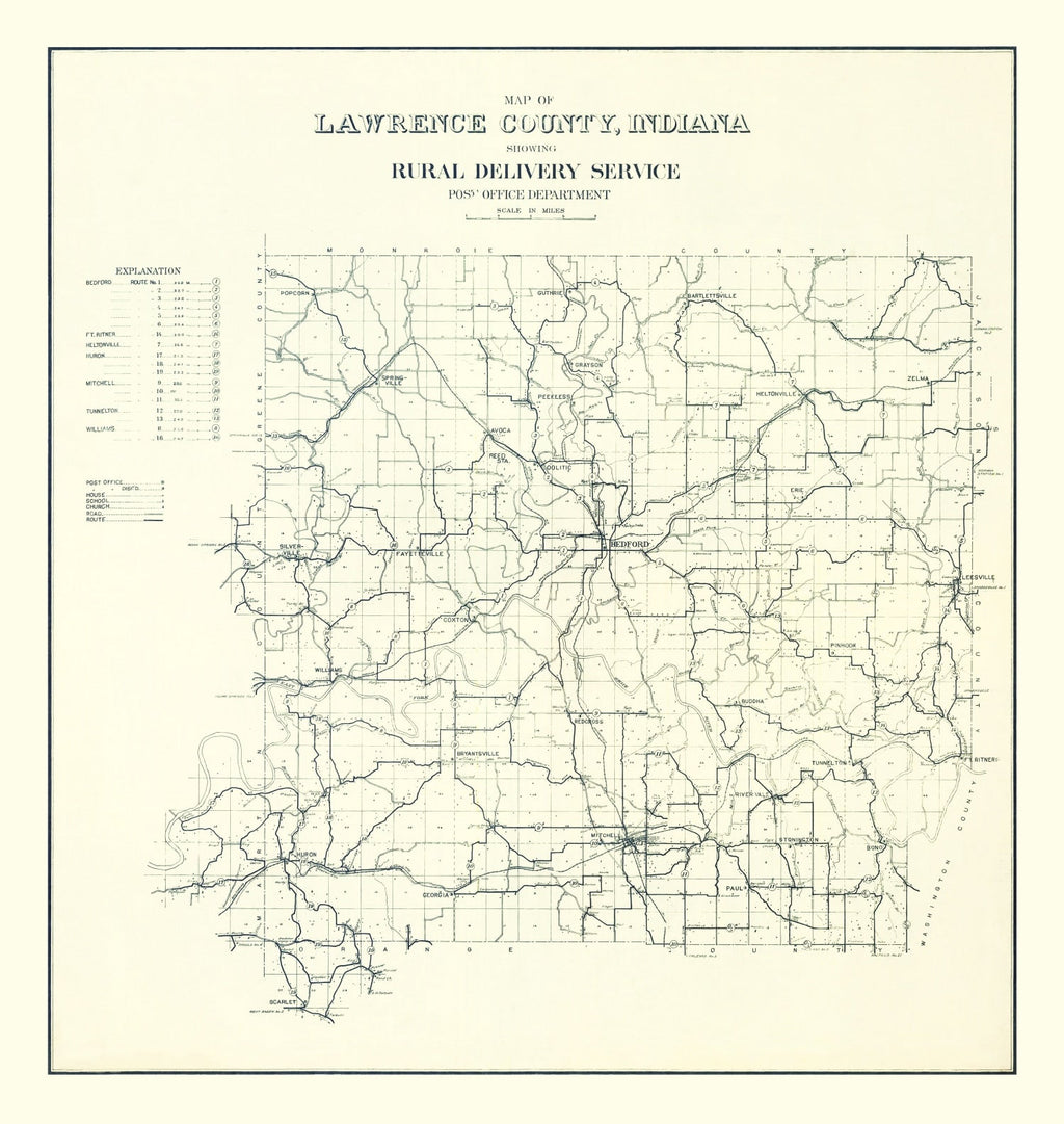 Vintage Map of Lawrence County, Indiana 1909