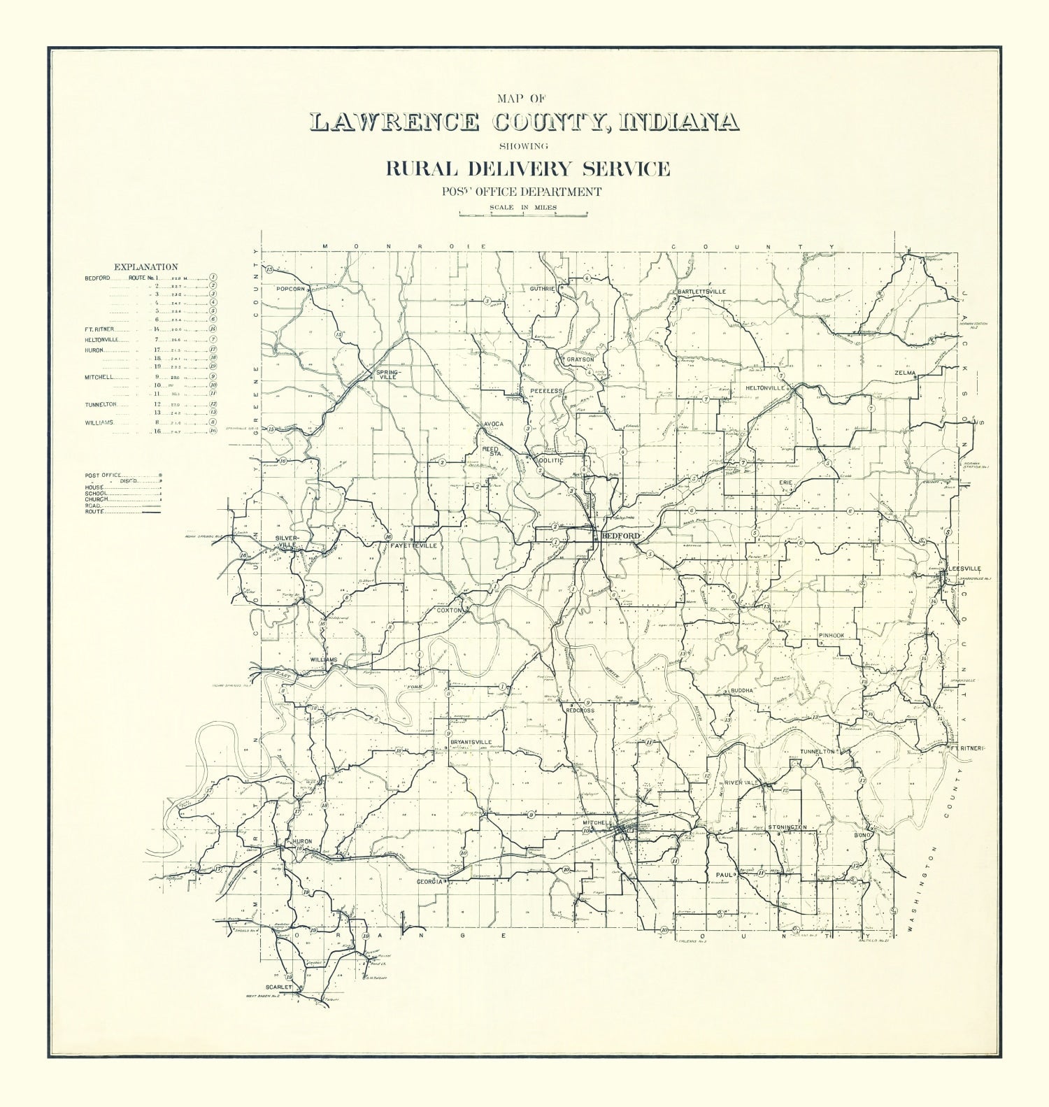 Vintage Map of Lawrence County, Indiana 1909