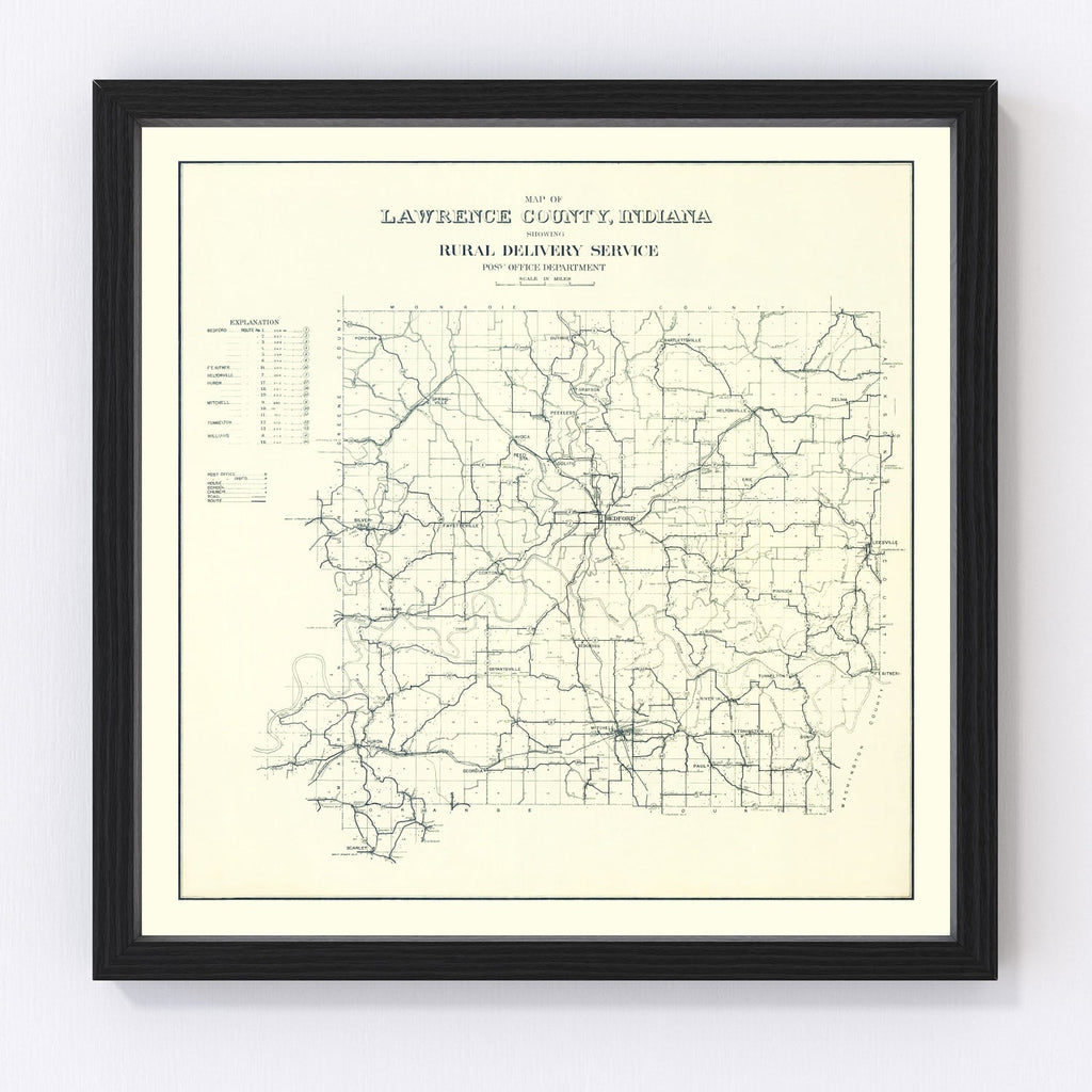 Vintage Map of Lawrence County, Indiana 1909
