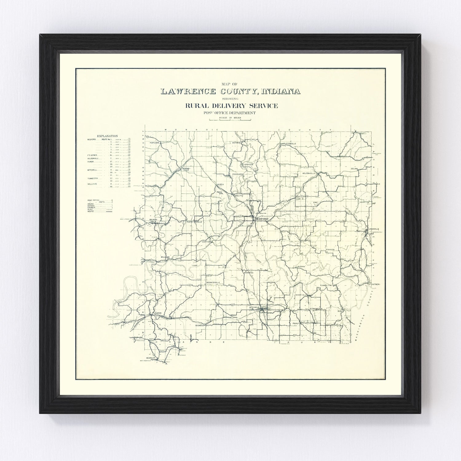Vintage Map of Lawrence County, Indiana 1909