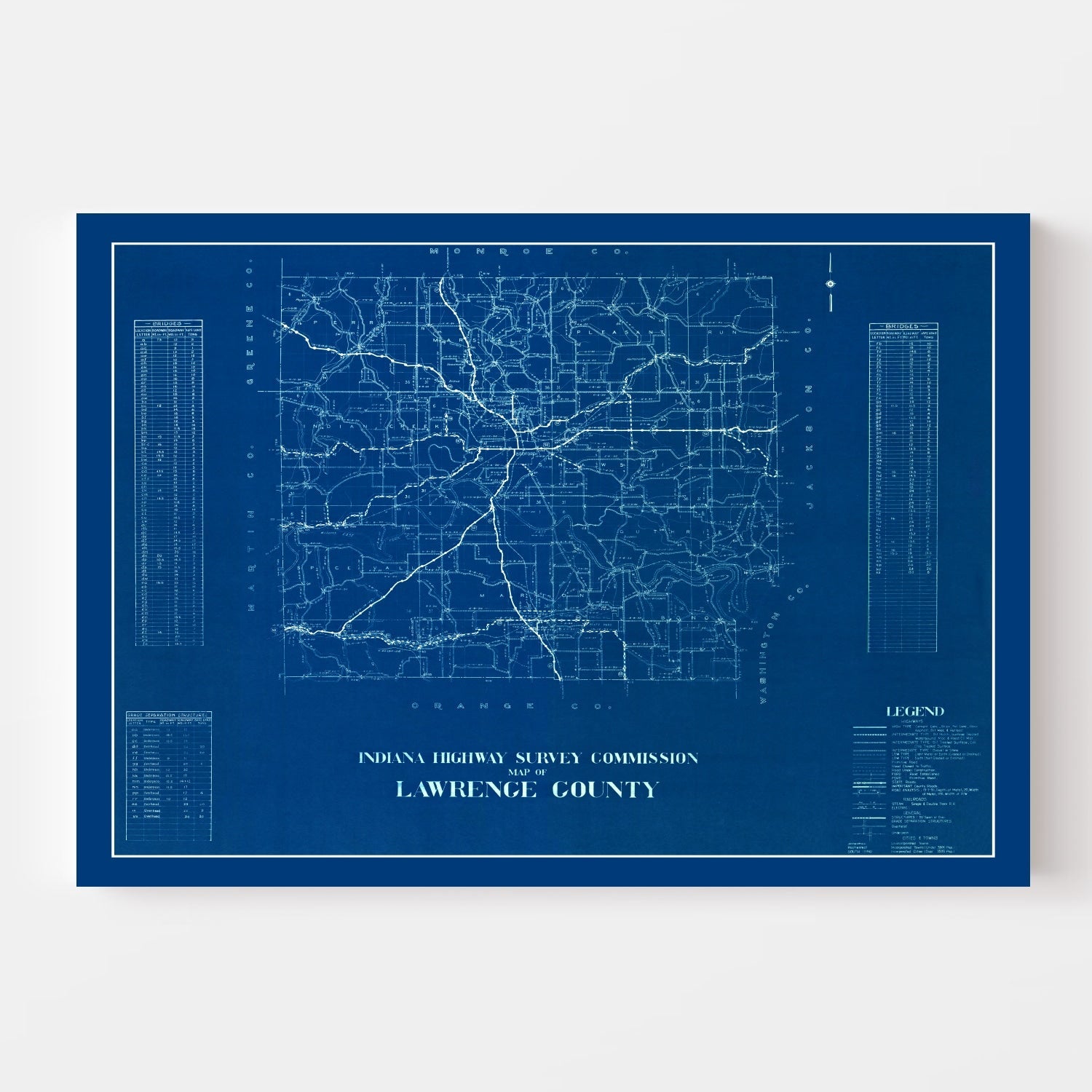 Vintage Map of Lawrence County, Indiana 1936