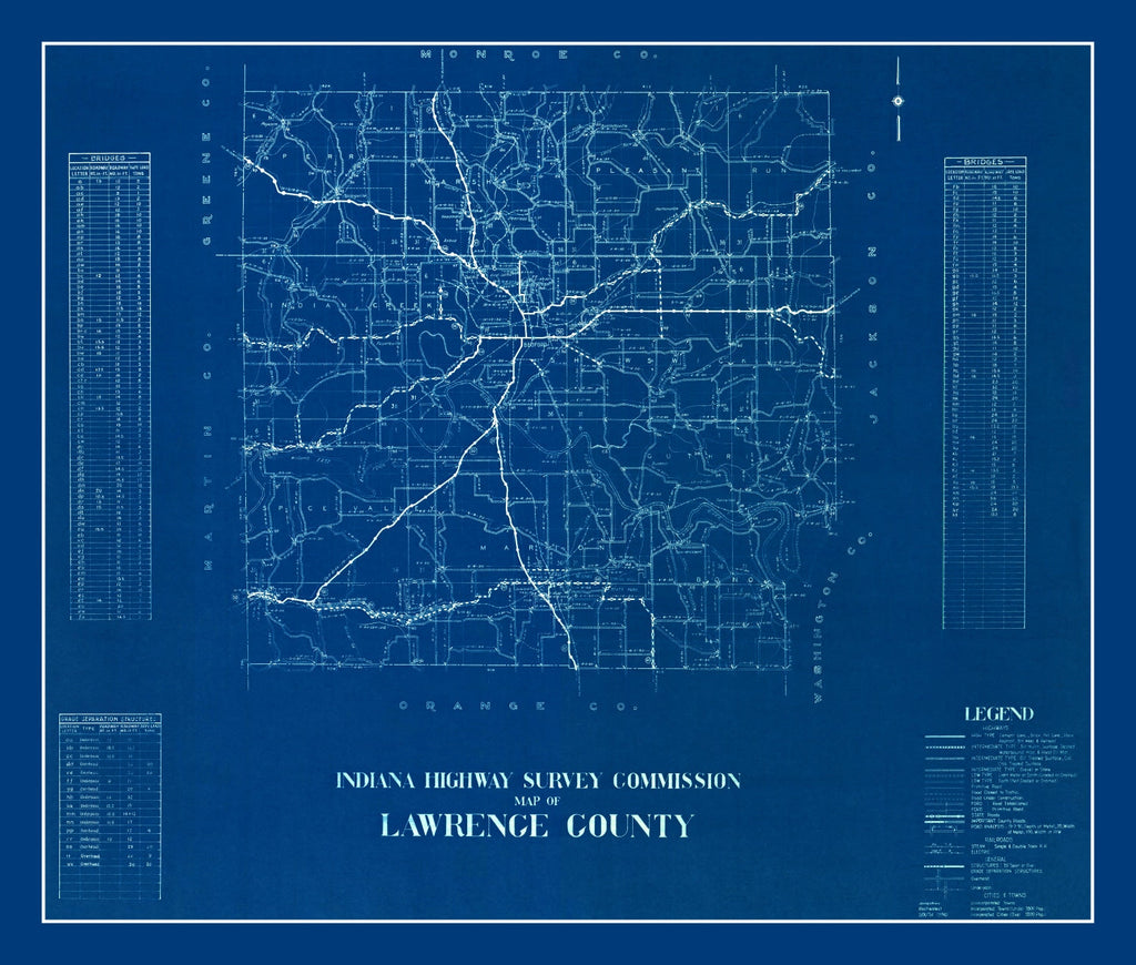 Vintage Map of Lawrence County, Indiana 1936