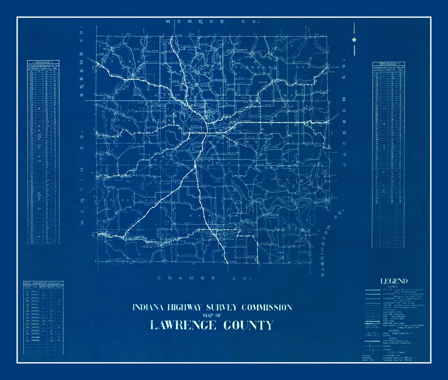 Vintage Map of Lawrence County, Indiana 1936