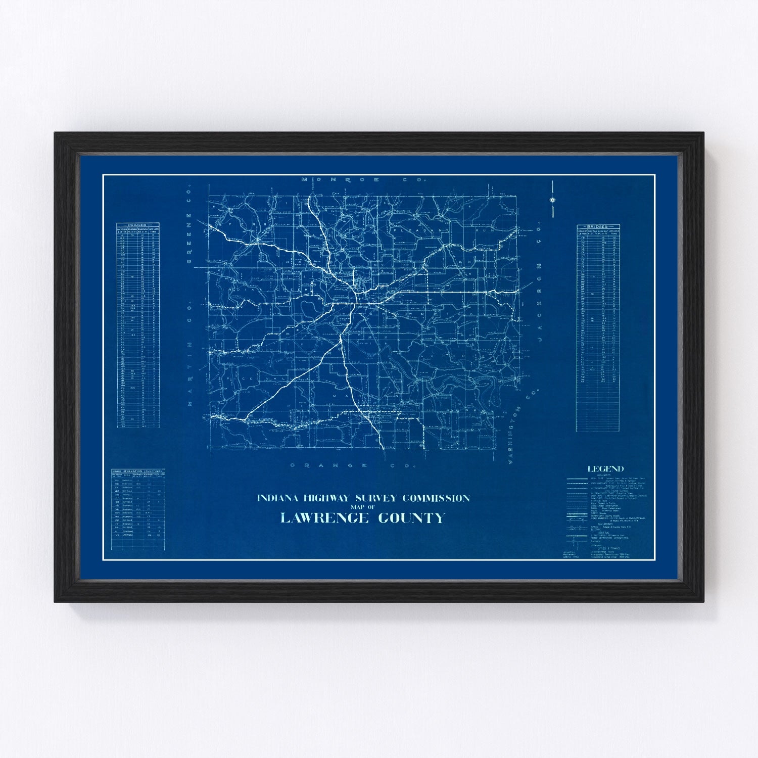Vintage Map of Lawrence County, Indiana 1936