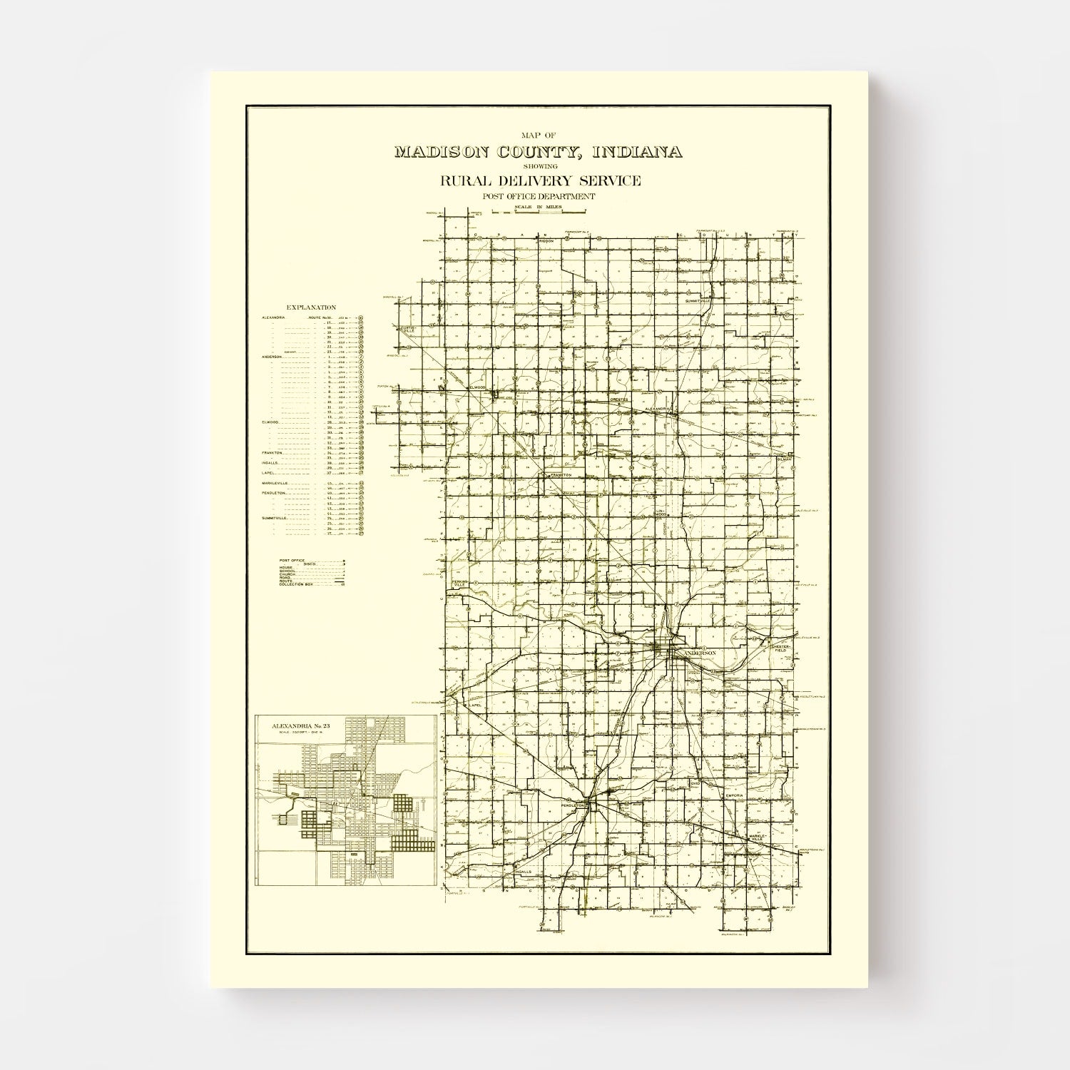 Vintage Map of Madison County, Indiana 1910