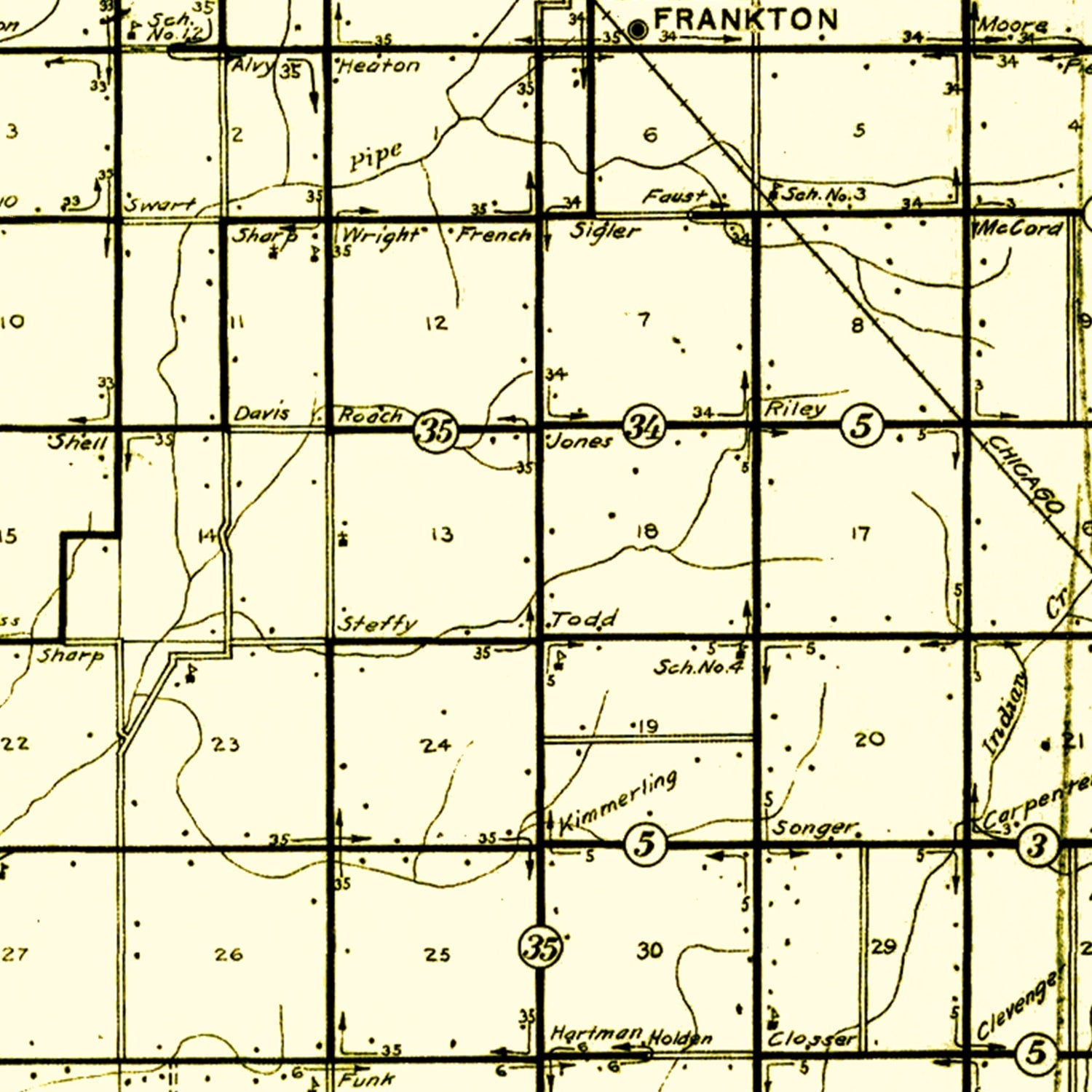 Vintage Map of Madison County, Indiana 1910