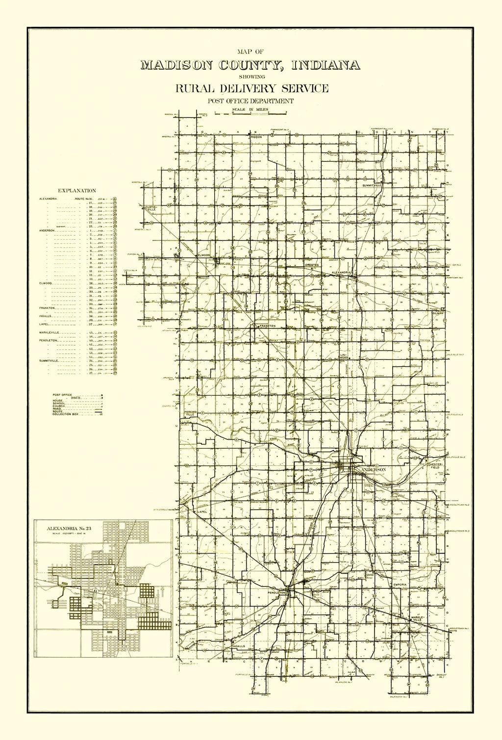 Vintage Map of Madison County, Indiana 1910