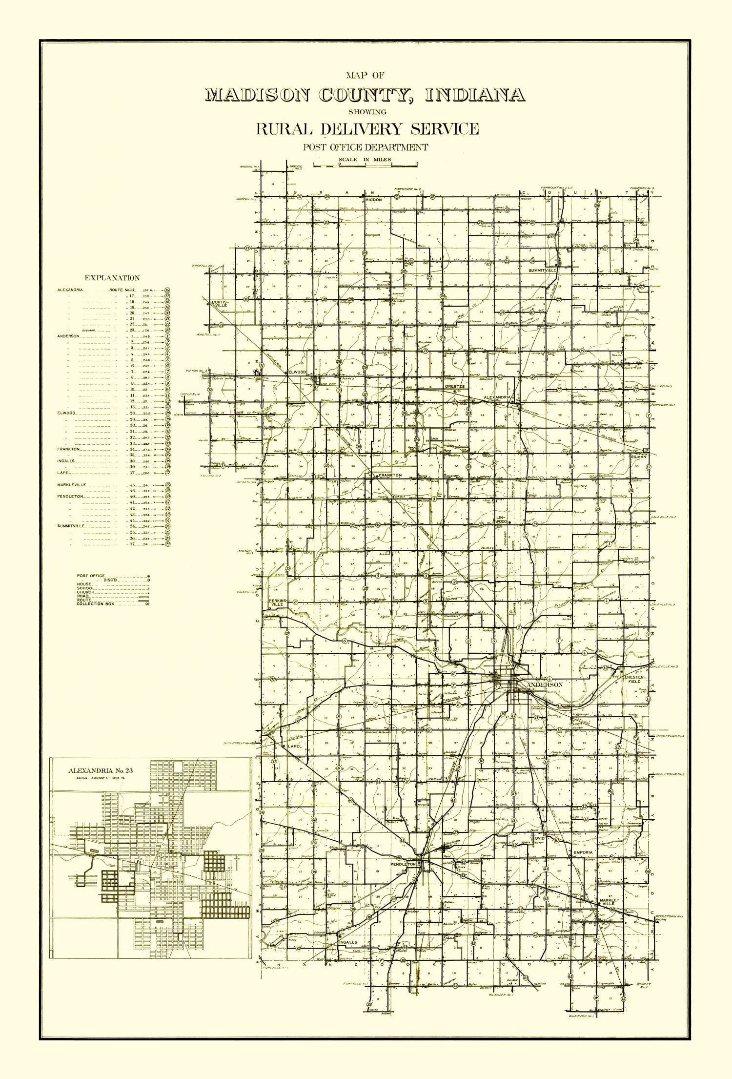 Vintage Map of Madison County, Indiana 1910