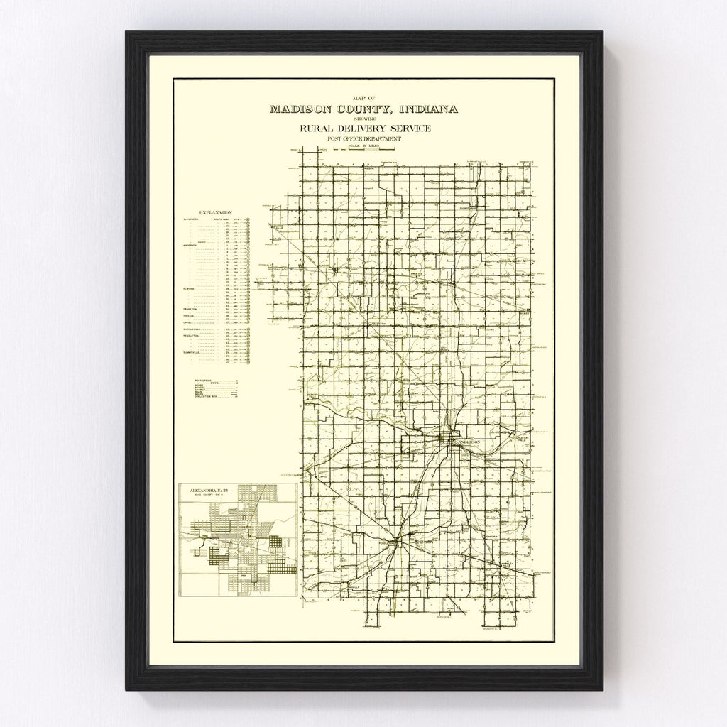 Vintage Map of Madison County, Indiana 1910