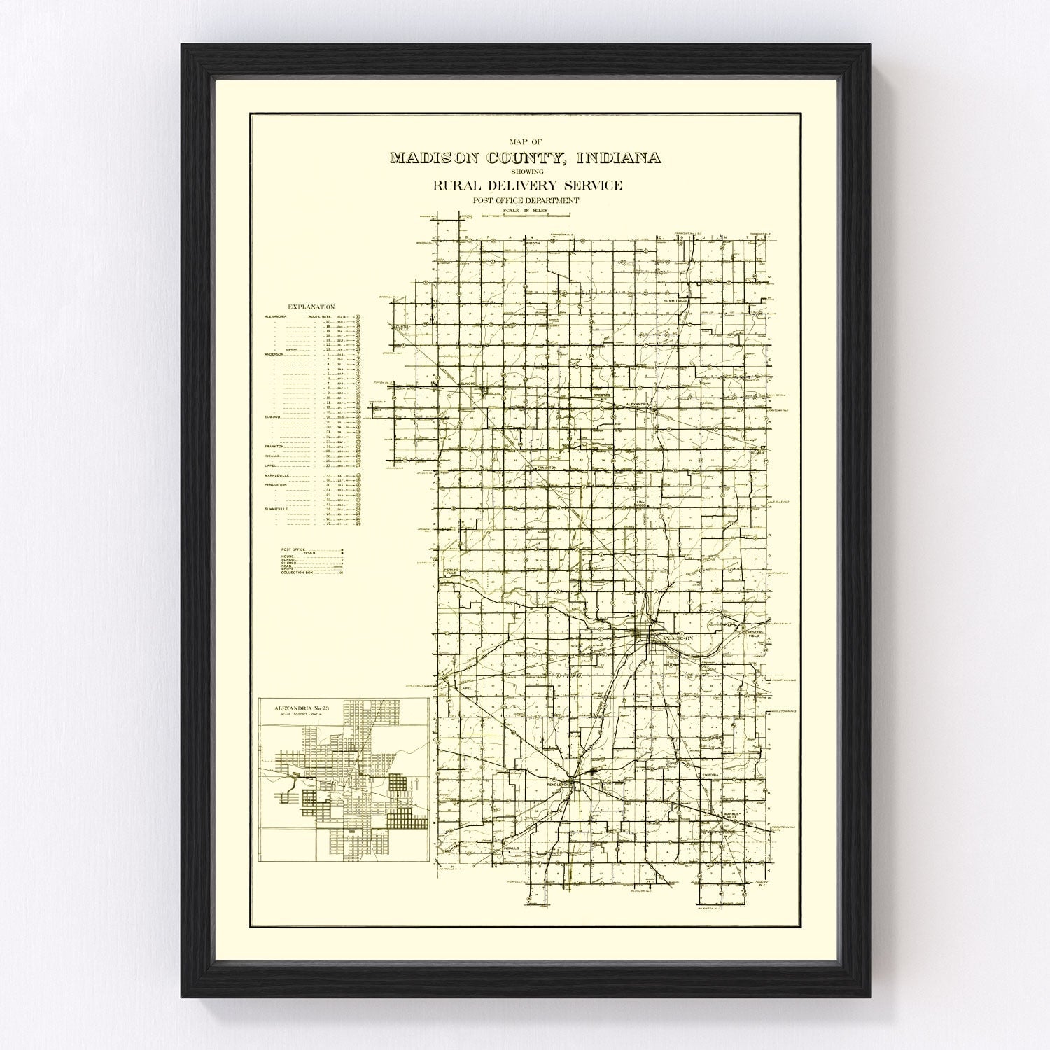 Vintage Map of Madison County, Indiana 1910