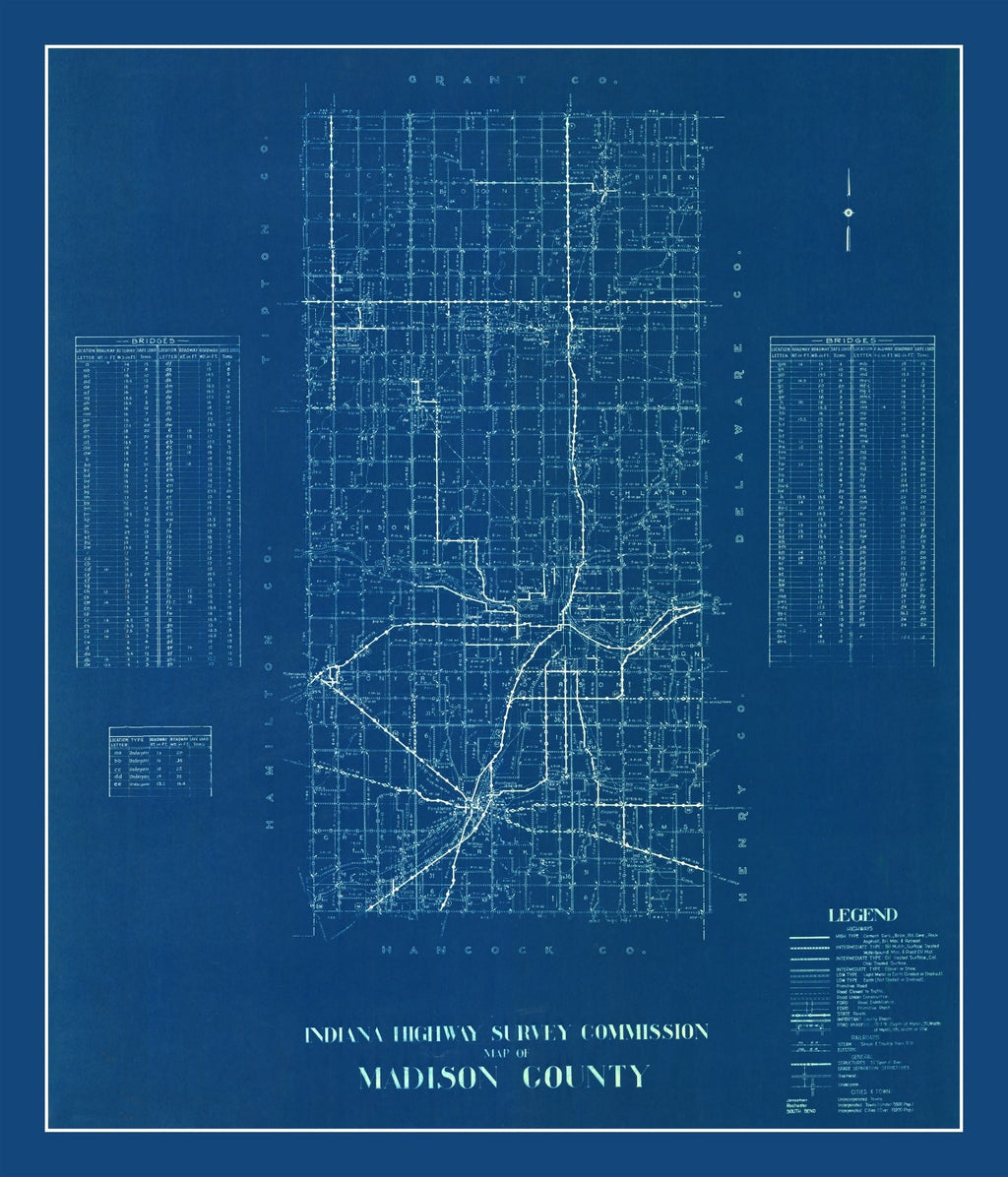 Vintage Map of Madison County, Indiana 1936