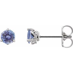 14K White Gold 4 mm Natural Tanzanite Earrings
