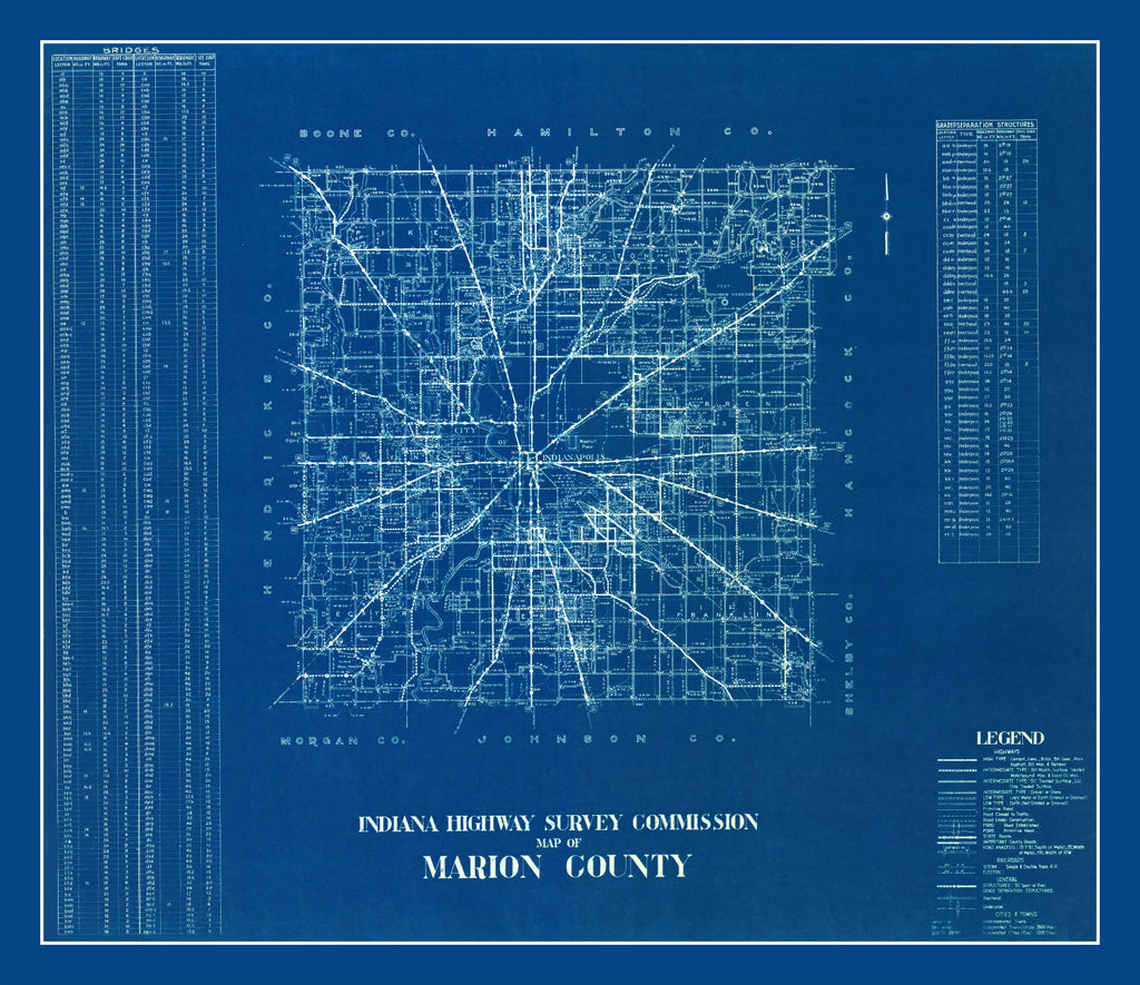 Vintage Map of Marion County, Indiana 1936