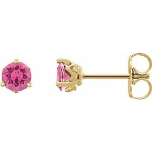 14K Yellow Gold 4 mm Natural Pink Spinel Earrings