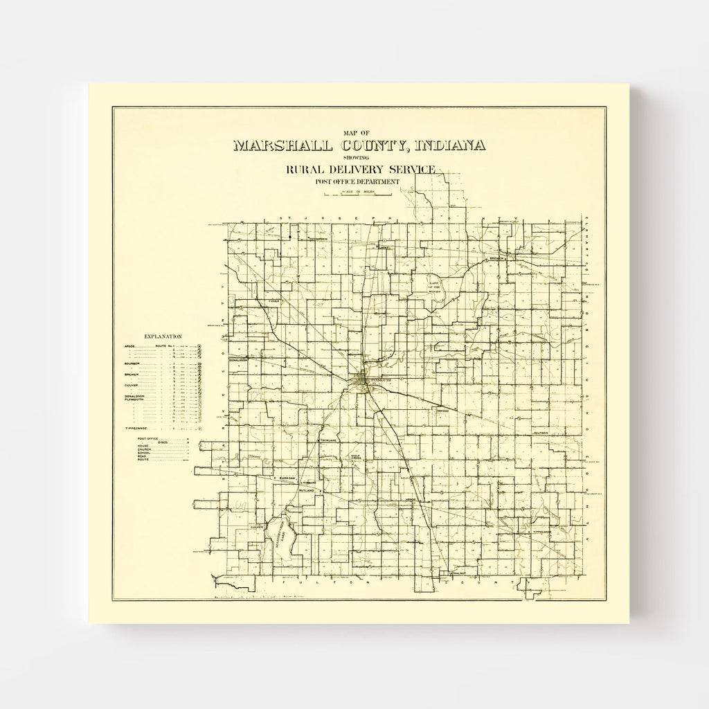 Vintage Map of Marshall County, Indiana 1910