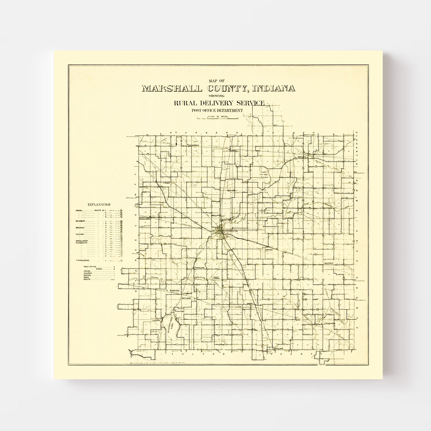 Vintage Map of Marshall County, Indiana 1910