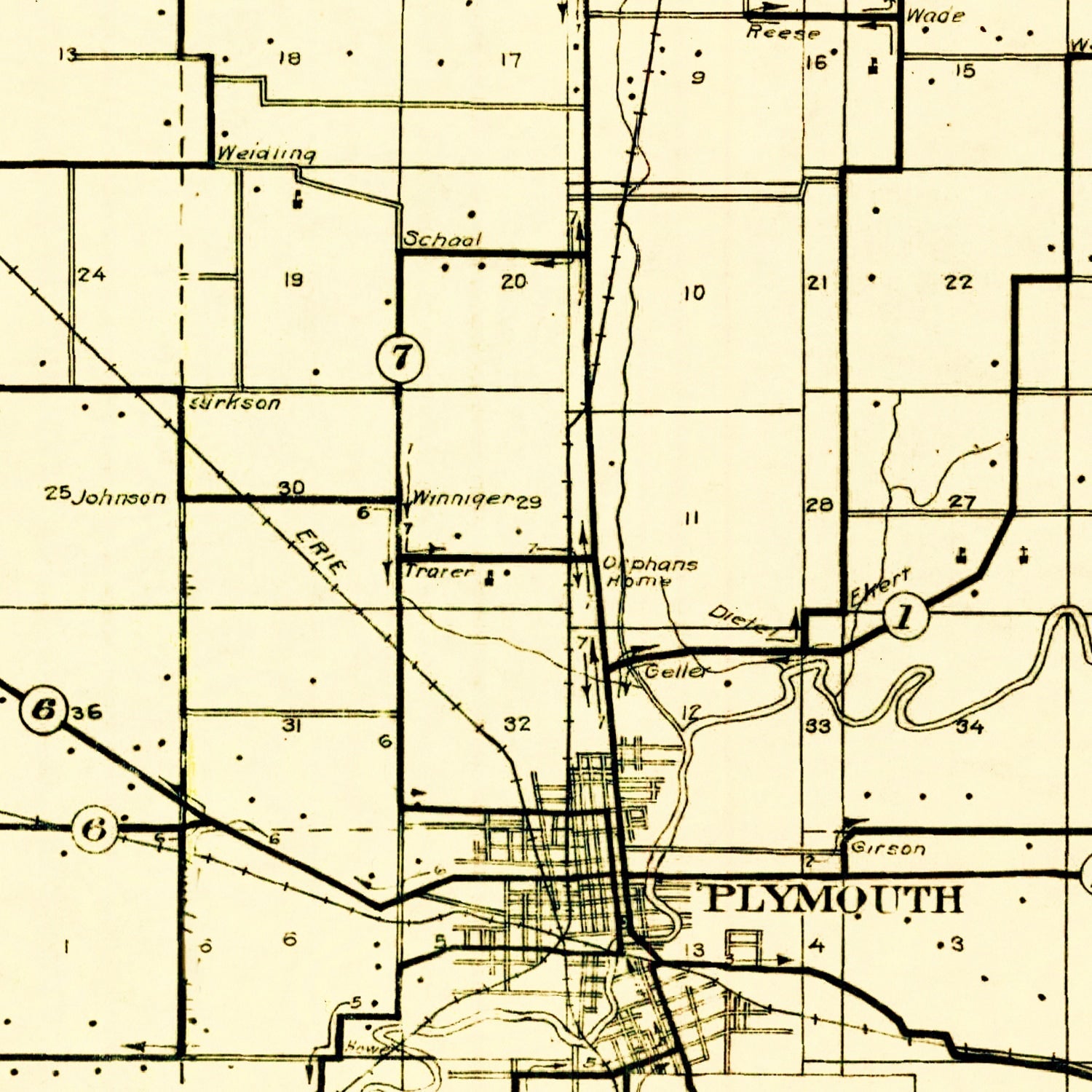 Vintage Map of Marshall County, Indiana 1910