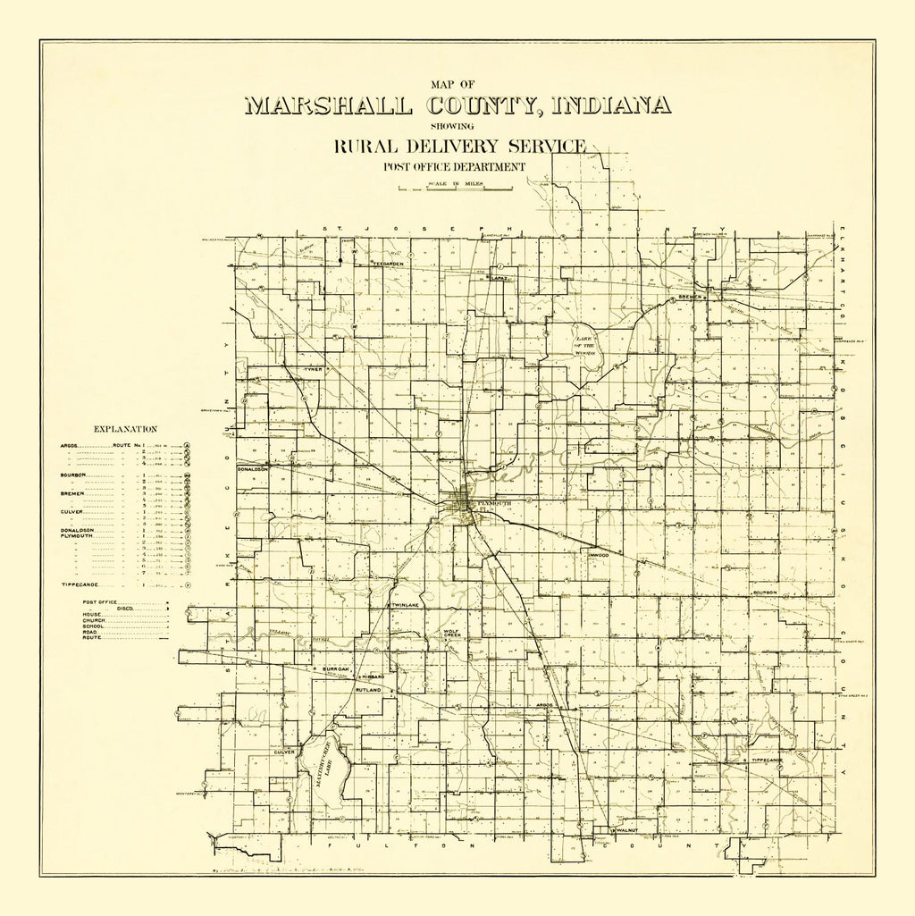 Vintage Map of Marshall County, Indiana 1910