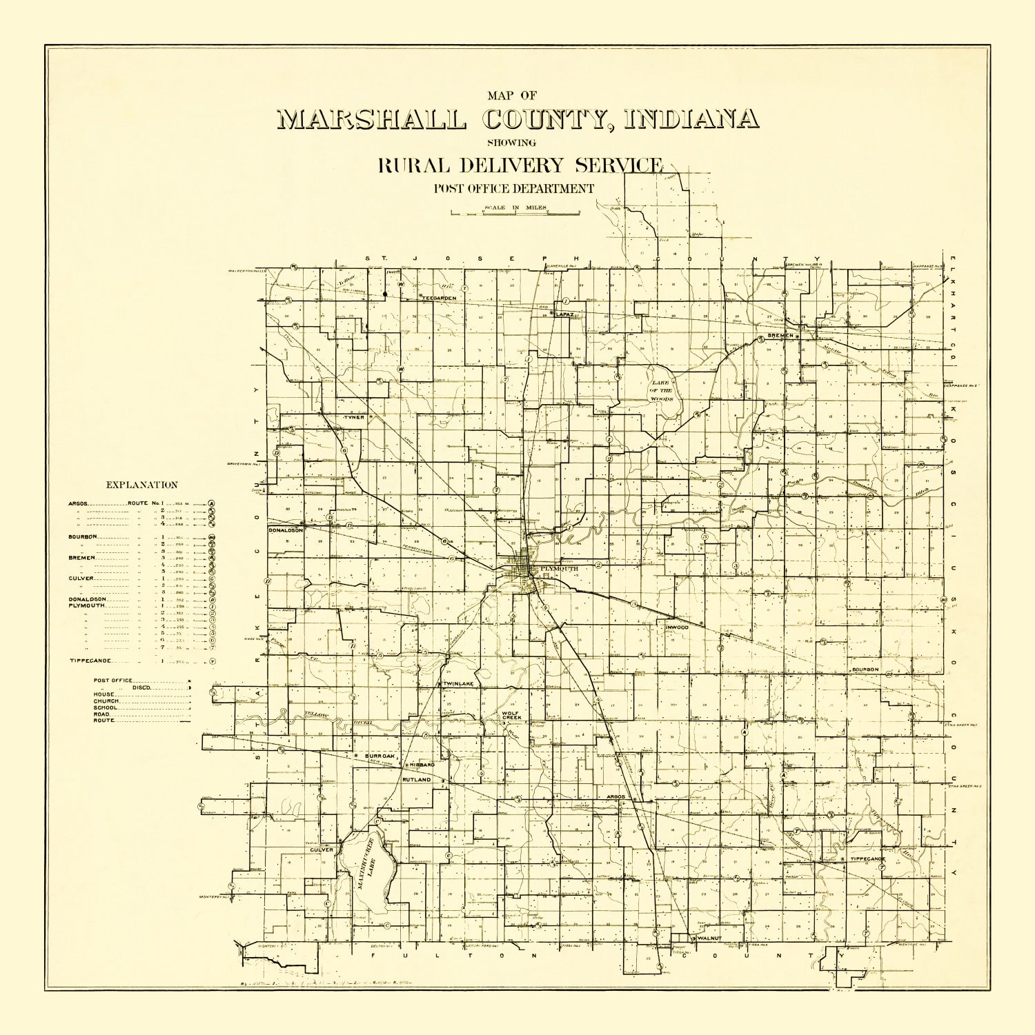 Vintage Map of Marshall County, Indiana 1910