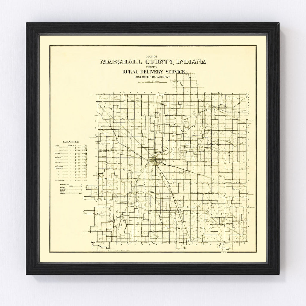 Vintage Map of Marshall County, Indiana 1910