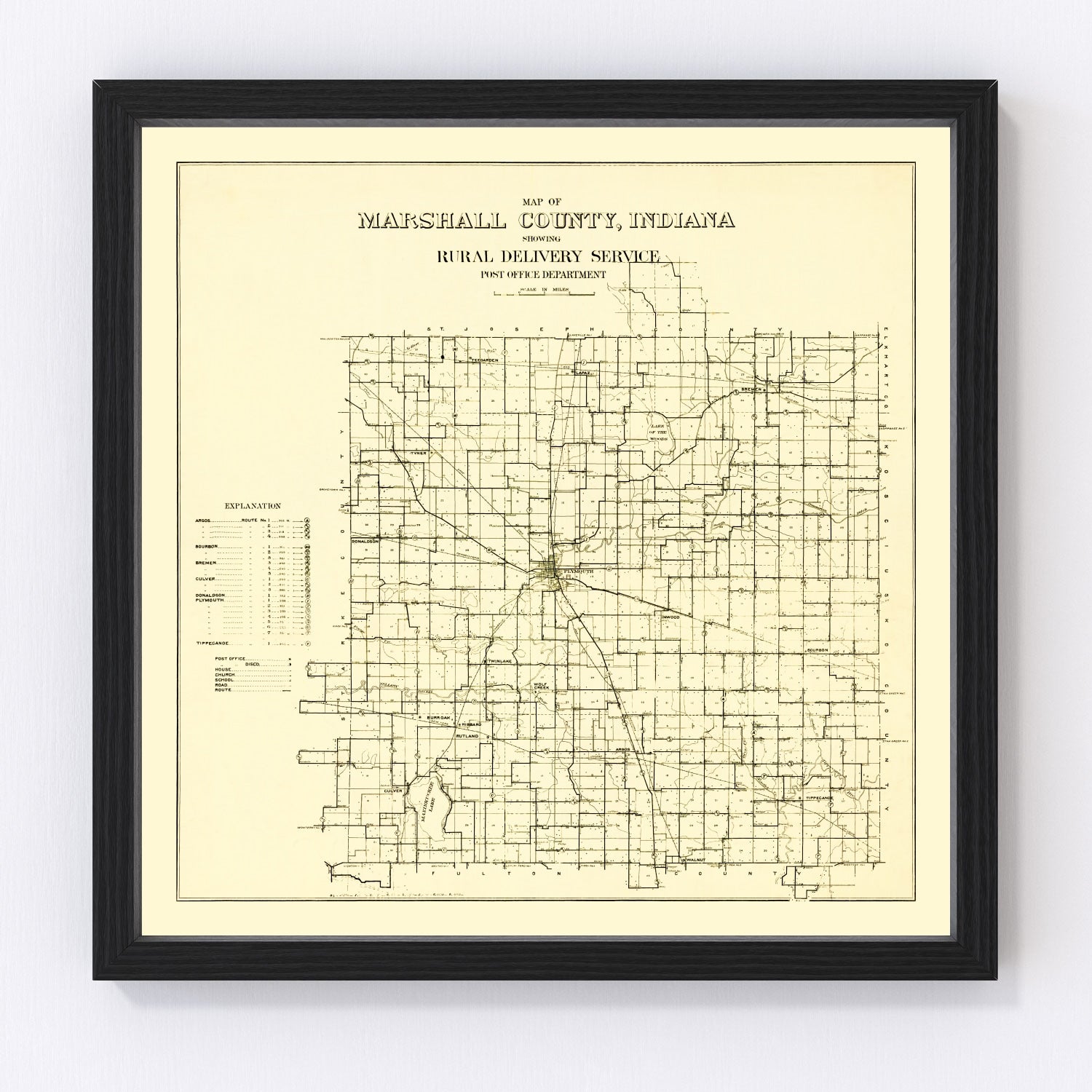 Vintage Map of Marshall County, Indiana 1910