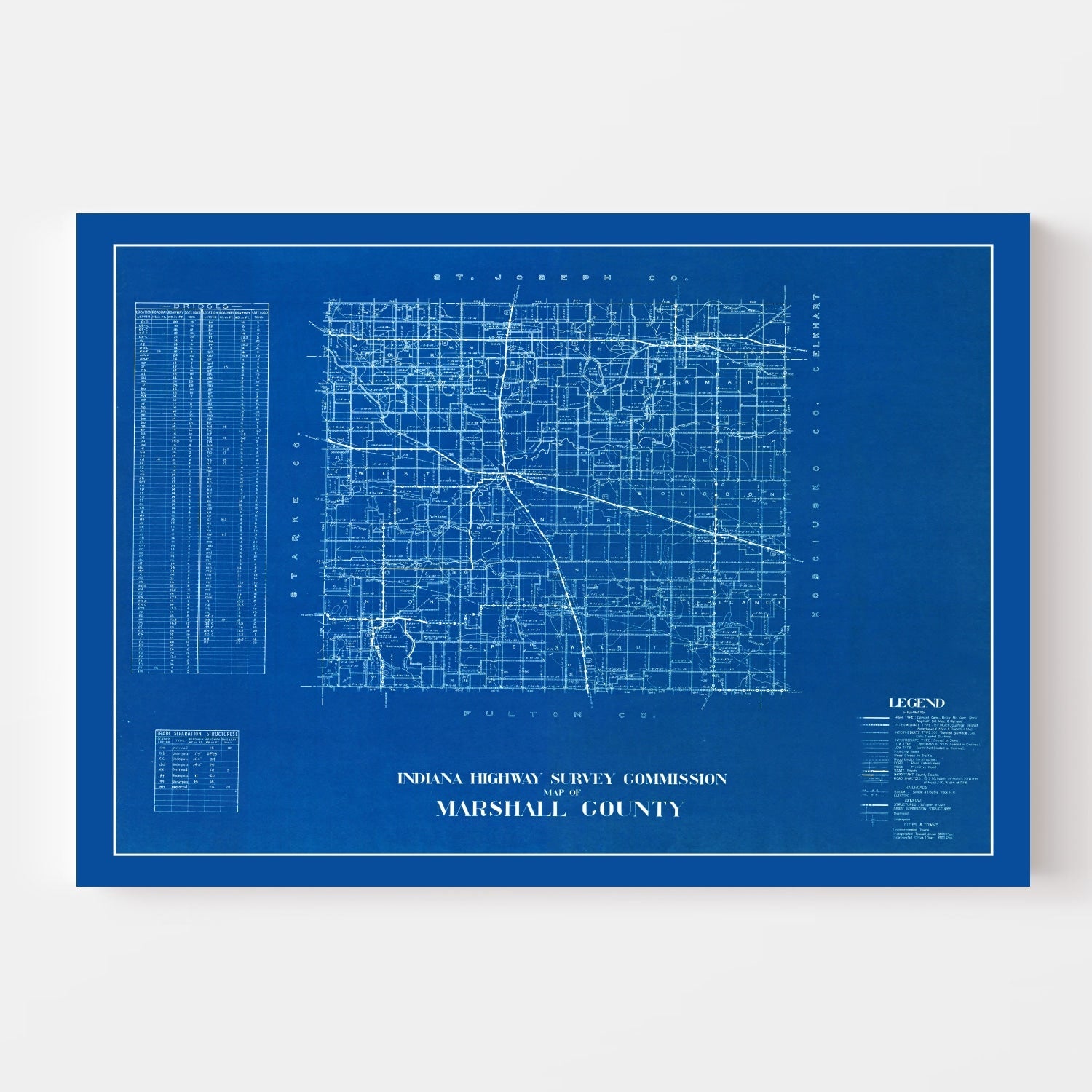 Vintage Map of Marshall County, Indiana 1936