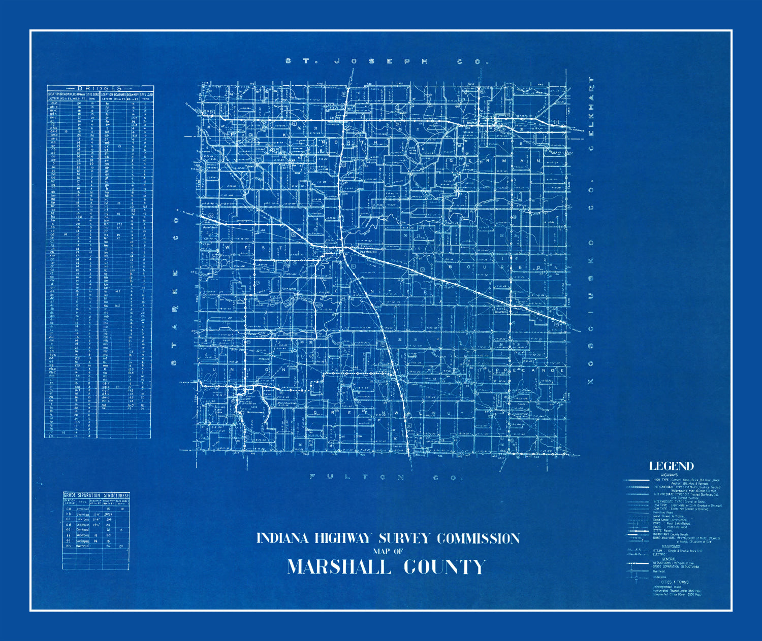 Vintage Map of Marshall County, Indiana 1936