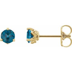14K Yellow Gold 4 mm Natural London Blue Topaz Earrings
