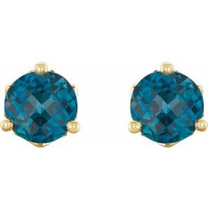 14K Yellow Gold 4 mm Natural London Blue Topaz Earrings – image 2