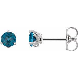14K White Gold 4 mm Natural London Blue Topaz Earrings
