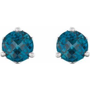 Sterling Silver 4 mm Natural London Blue Topaz Earrings – image 2