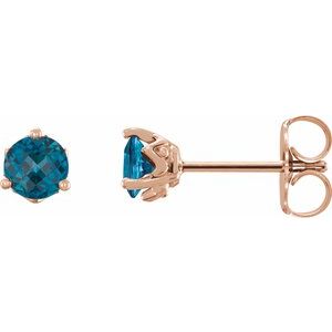 14K Rose Gold 4 mm Natural London Blue Topaz Earrings
