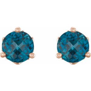 14K Rose Gold 4 mm Natural London Blue Topaz Earrings – image 2