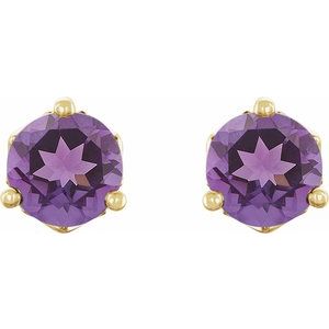 14K Yellow Gold 4 mm Natural Amethyst Earrings – image 2
