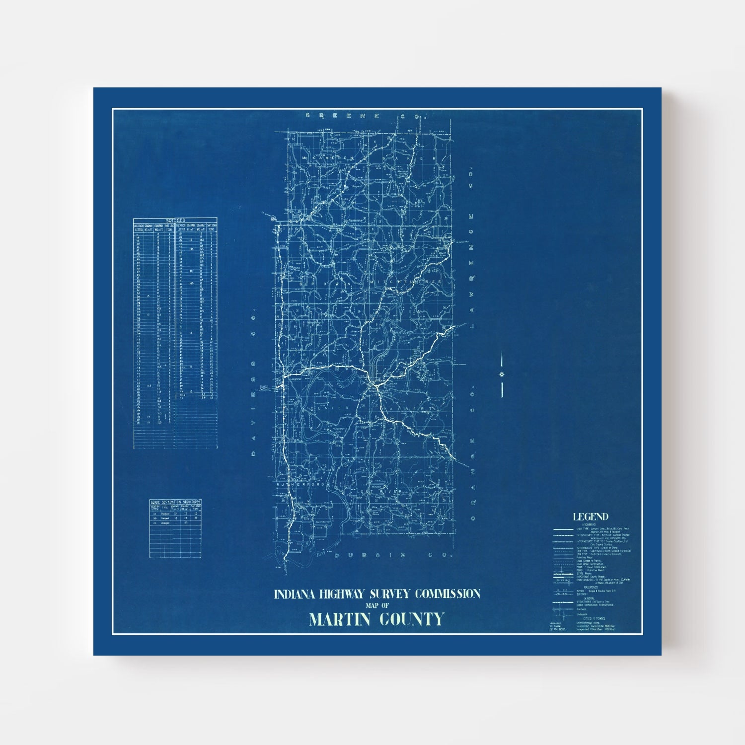 Vintage Map of Martin County, Indiana 1936